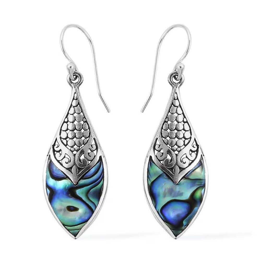 Beautiful Women's Abalone Shell Sterling Silver Dangle Drop Earrings